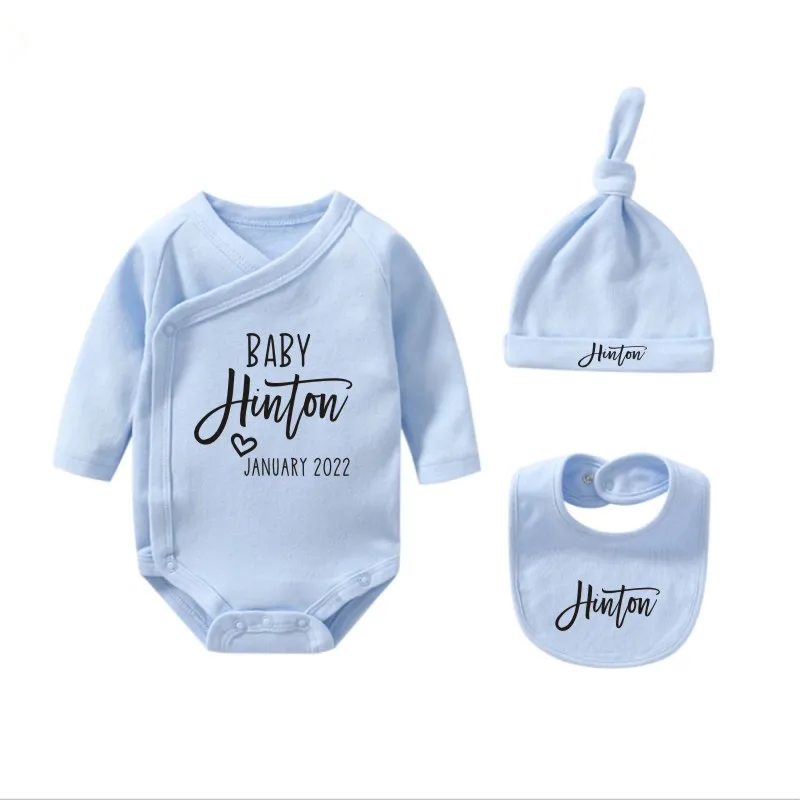 Custom Baby Clothes Newborn Hospital Outfit Set Coming Home Outfit Personalized Name Go Home Outfit + Bib + Hat Baby Supplies