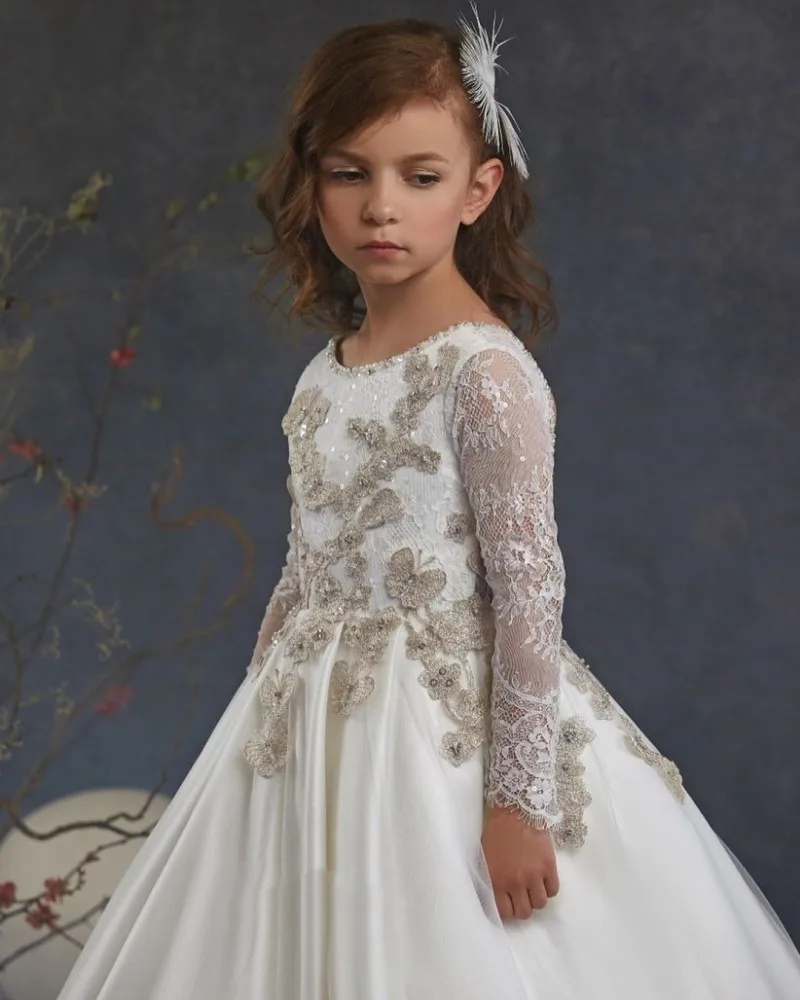 Luxury Beautiful Flowers Girls Dress with Wraps Lace Appliques Beads Sequins Kids Prom Gowns Ball Gown Hi-Lo Flower Girls Dress