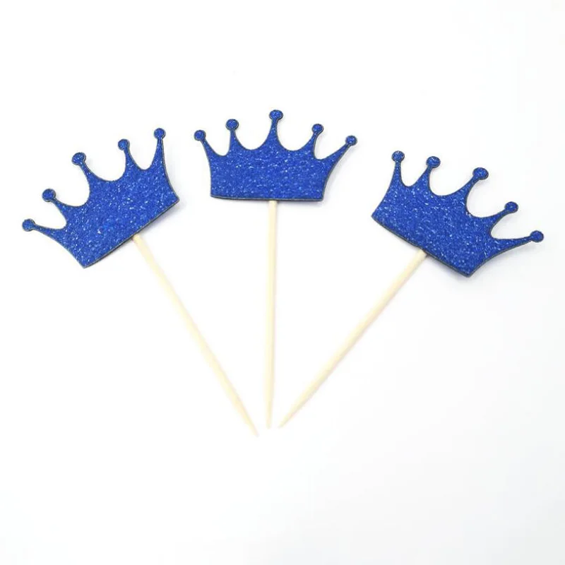 10pcs/lot Prince Crown Cupcake Topper Pick Theme Cartoon Party Supplies Baby Kids Boy Girl Birthday Party Decorations