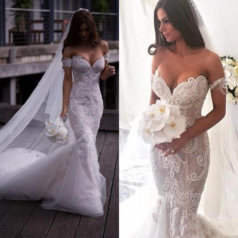 فساتين زفاف حورية البحر vestidos de novia رداء دي ماري trouwjurk غطاء الأكمام مثير شفاف مخصص فستان الزفاف طويل