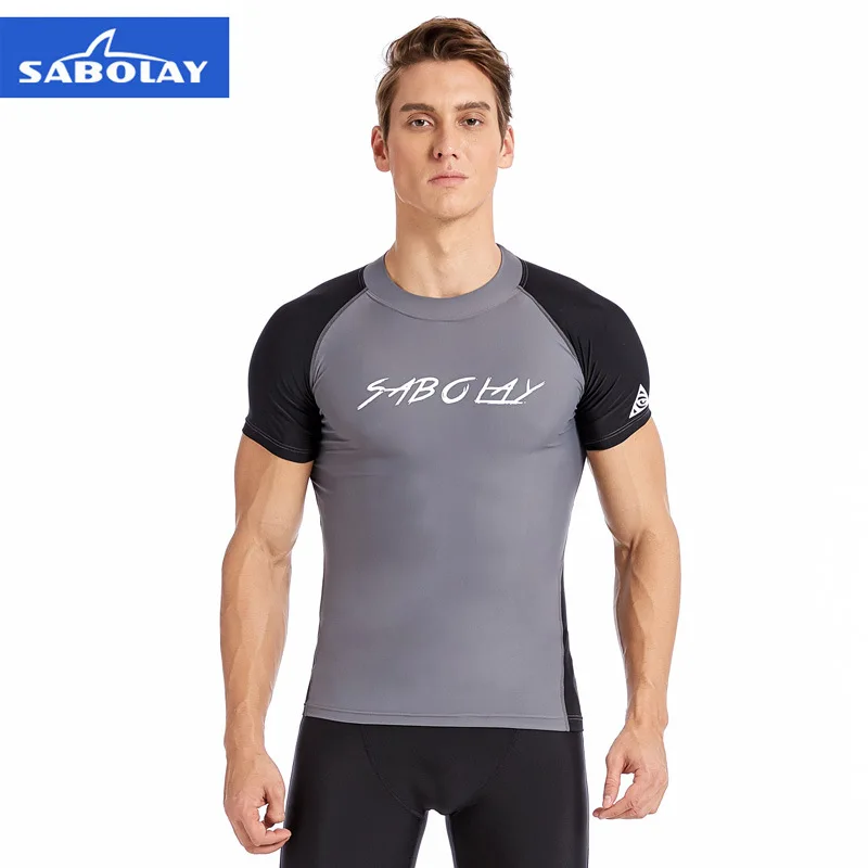 L-5XL Big Size Mens Surf Rash Guard Swim Shirt manica corta costumi da bagno uomo Rashguard Fast Dry Diving muta da nuoto muta abbigliamento