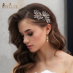 A83 Alloy Leaves Bridal Comb Golden Silver Wedding Hair Accessories Wedding Headpiece Crystal Rhinestones Hair Clips Women Tiara