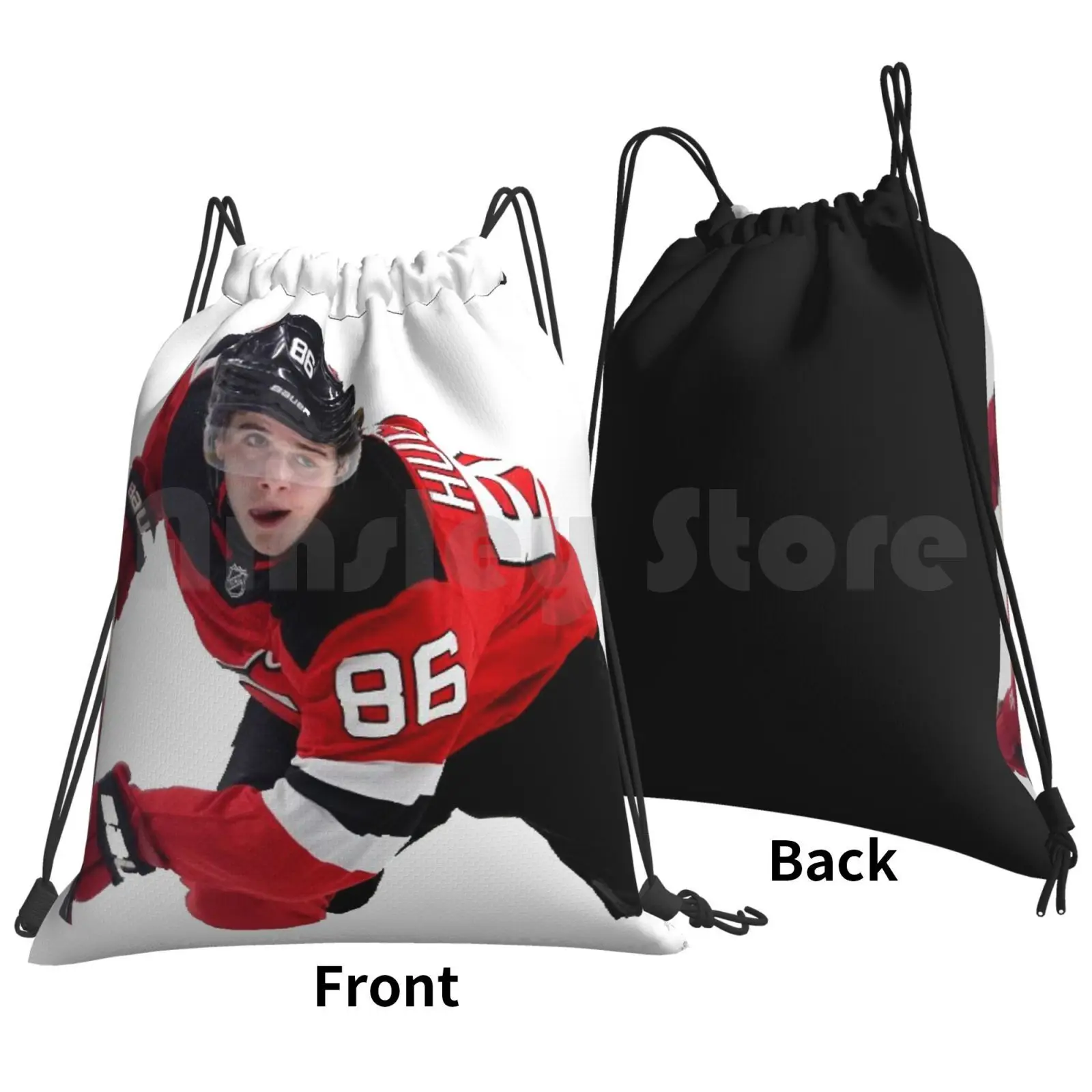 Jack Hughes In Game! Backpack Drawstring Bag Riding Climbing Gym Bag Jackhughes Nj Njdevils Hockey Devils Aesthetic Logo