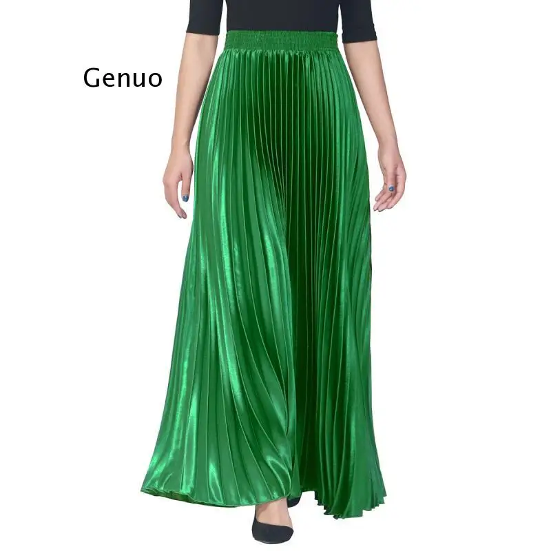 Pleated Chiffon High Waist Women's Maxi Skirts Floor Length Solid Long Skirt Ladies 2021 Loose Green Black Pink Bottoms Female