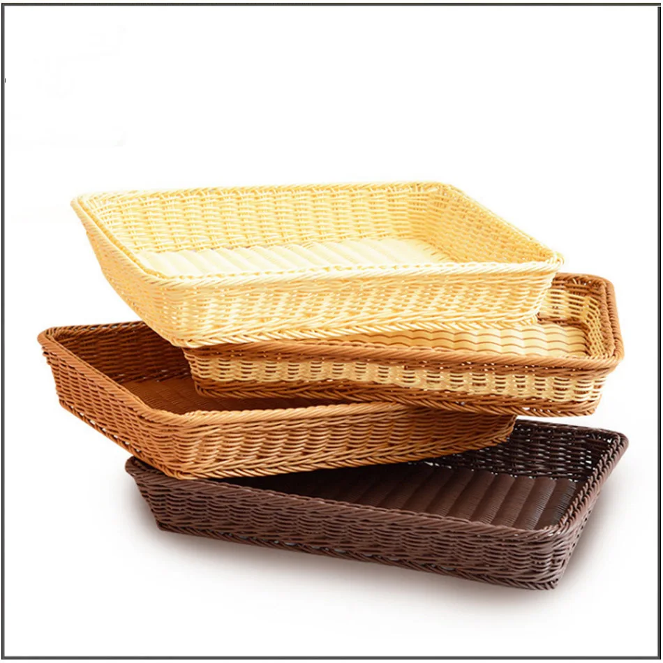 

PE Rattan Woven Storage Basket, Rectangular Rattan Like Desktop Fruit placement Basket, Woven Vegetable Washing Basket