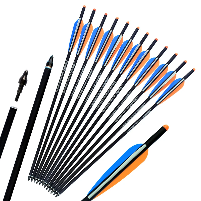 

12pcs 20inch Hunting Carbon Mixed Arrows ID7.6mm 3 inch Flexible Feather Fishing Arrows For Compound Bow Competition shooting