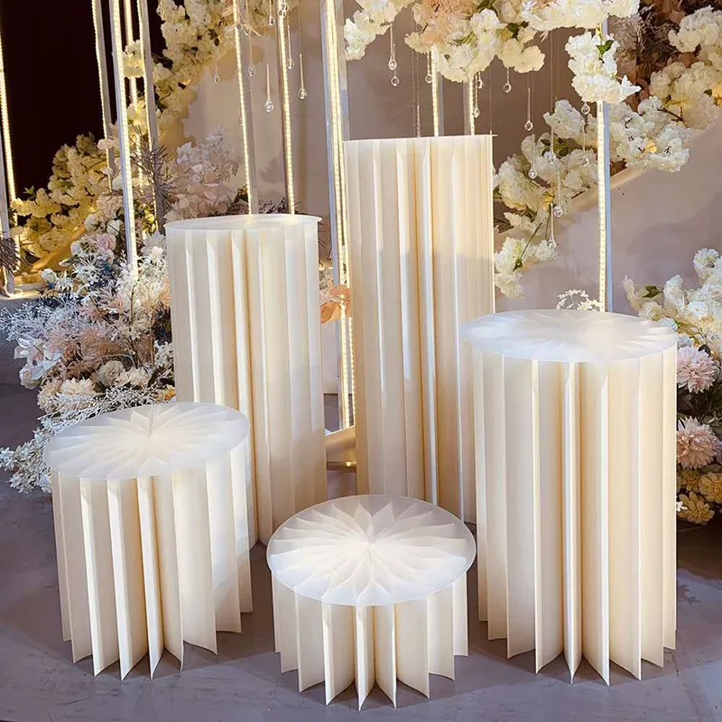 

Pearly Origami Column Dessert Table Folding Roman Column Round Table Decoration Wedding Guide Window Booth Props