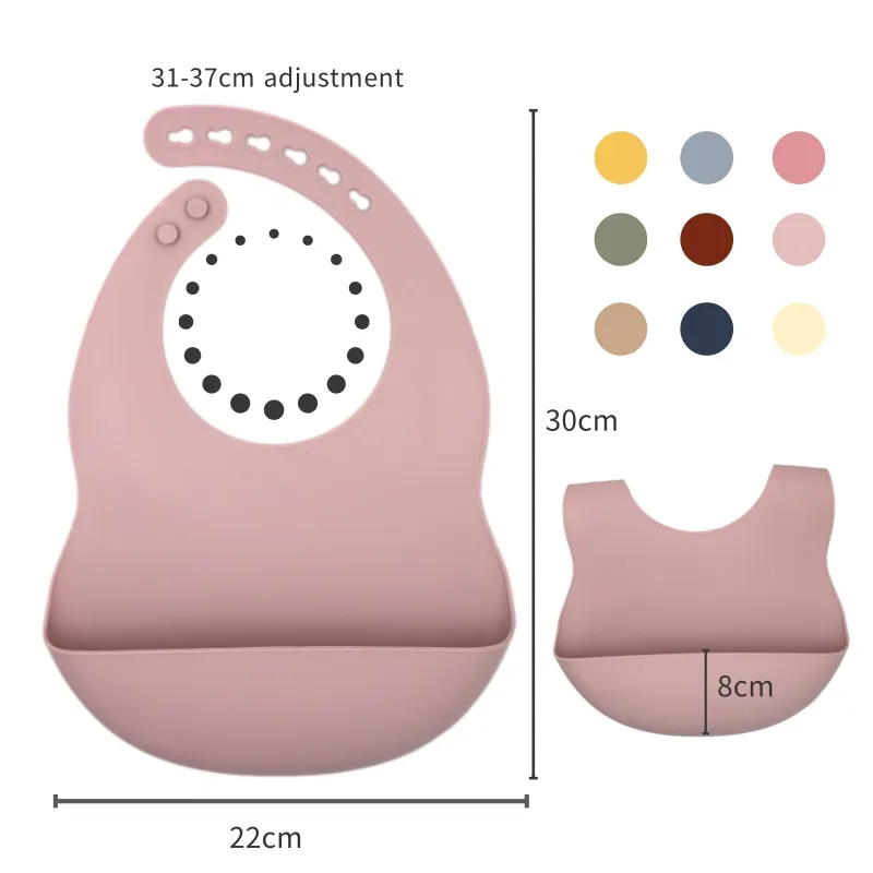 

Solid Color Baby Feeding Waterproof Silicone Bib Newborn Adjustable Baby Bibs Burp Cloth Tableware for Kids