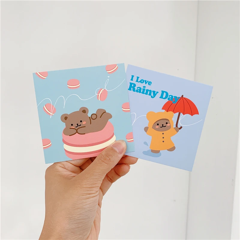 9pcs Korean Cute Cartoon Bear Decoration Greeting Cards I Love Cupcake Handbook Album Room Wall Sticker Photo Props Stationery