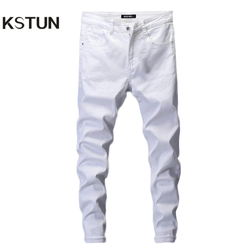 KSTUN White Jeans Men Skinny Fit Stretch Streetwear Denim Pants Men\'s Trousers Pencil Pants Boys Cowboys 2023 Trendy Fashion