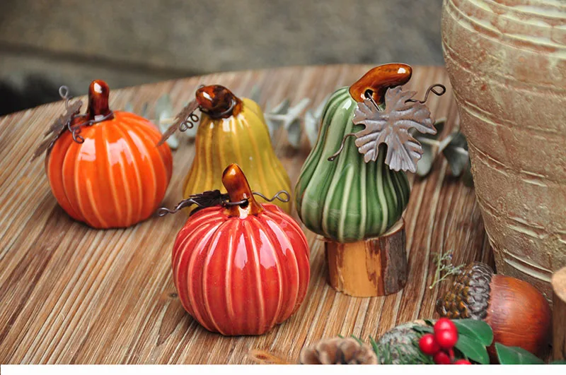 Creative country painted ceramic pumpkin ornaments garden gardening Halloween decoration gift Cute pumpkin desk decoration CL101