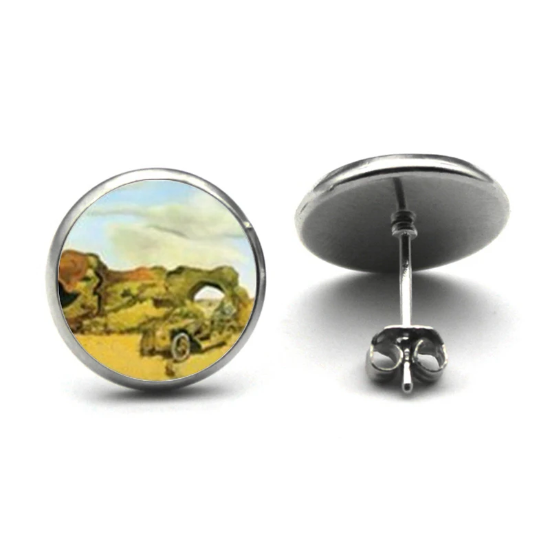 Salvador Dali Studs Earrings SalvadorDali Painting Ear Nail At the Moment of Explosion Earring Glass Cabochon