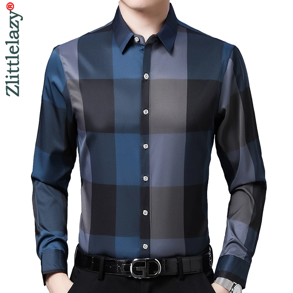 2022 brand designer plaid mens shirts for men clothing korean fashion long sleeve shirt luxury dress casual clothes jersey 23603