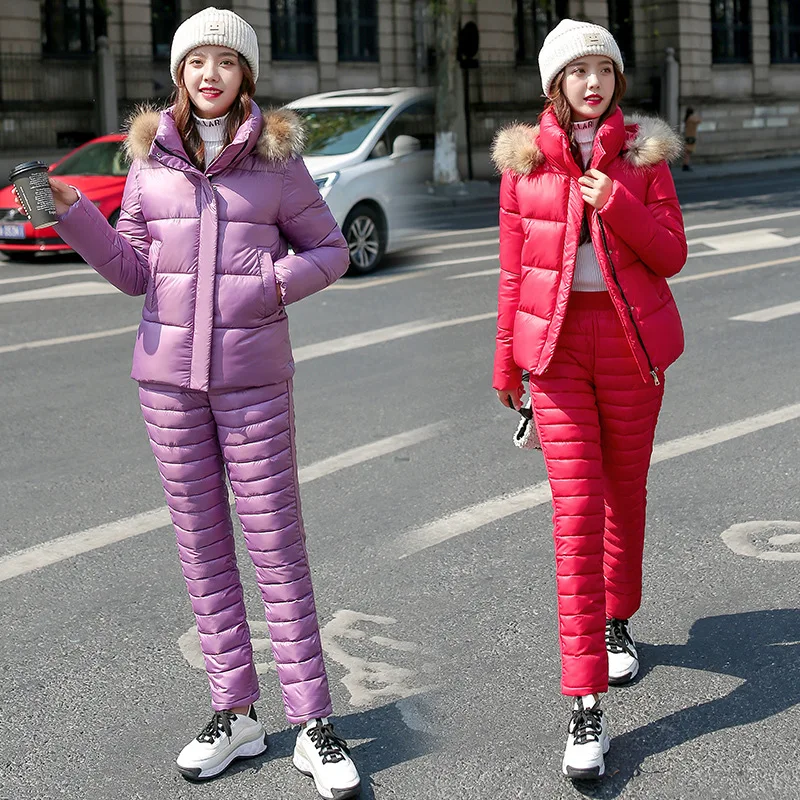 Winter Clothes New Warm Fashion Long-Sleeved High-Waist Trousers Two-Piece Cotton-Padded Cotton clothes Coat Ensemble Femme