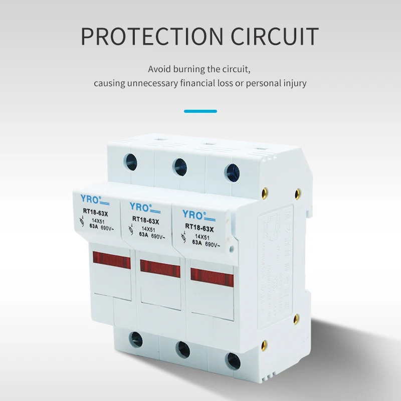 AC 1PC 3P Fuse Base 690V 63A With LED light Matching Fuse 14x51MM R016 only Fuse Base RT18-63X