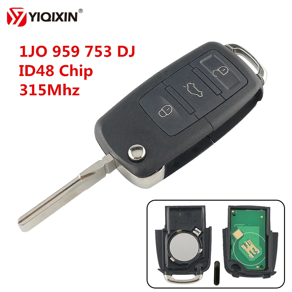 YIQIXIN 3 przyciski odwróć pilot z kluczykiem samochodowym dla volkswagena VW Golf 4 5 Passat B5 B6 Polo Touran 315Mhz ID48 Chip 1JO 959 753 DJ