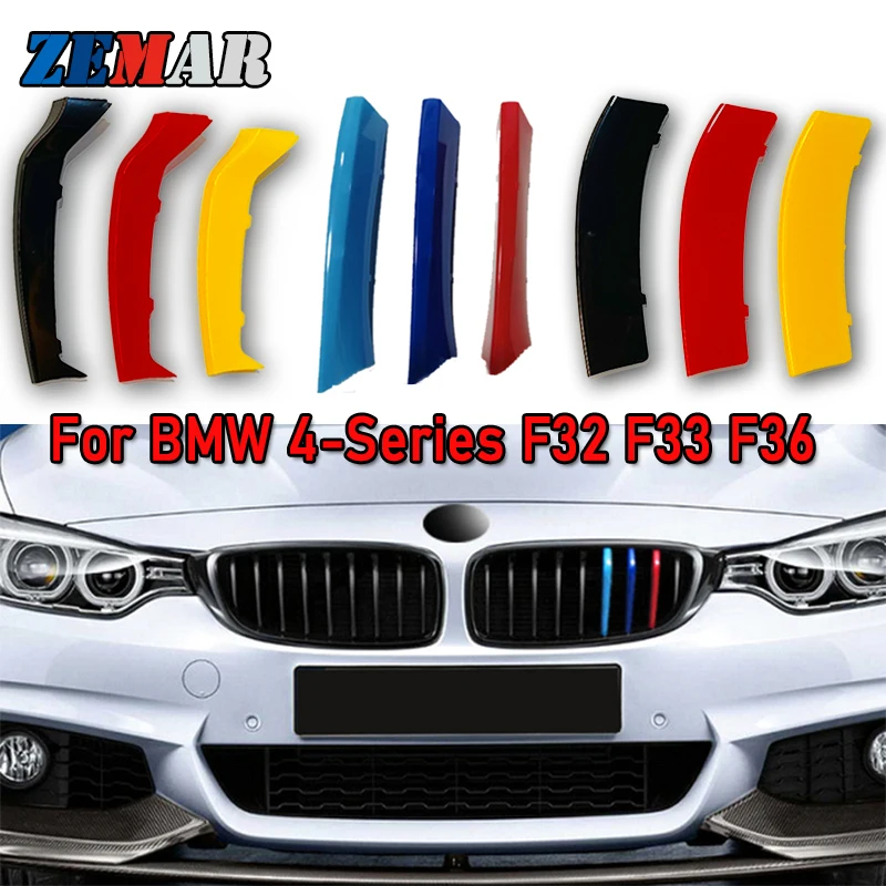 3pcs ABS Germany Flag Color Car Racing Grille Strip Trim Clip M Power For BMW F32 F33 F36 4 Series 2013-2019 2021 Accessories