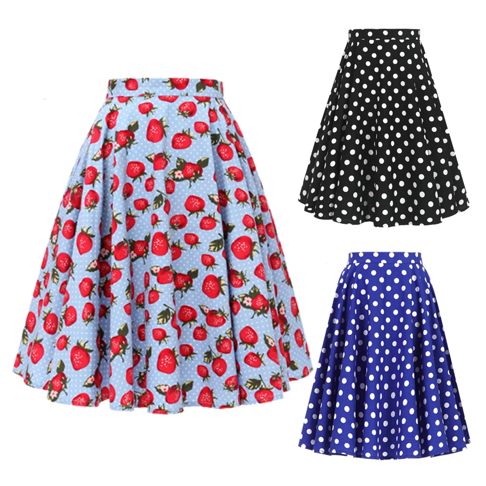 Túnica con estampado de fresas para mujer, Falda Midi de cintura alta, estilo Rockabilly Vintage, de los años 50 a 60, 2022