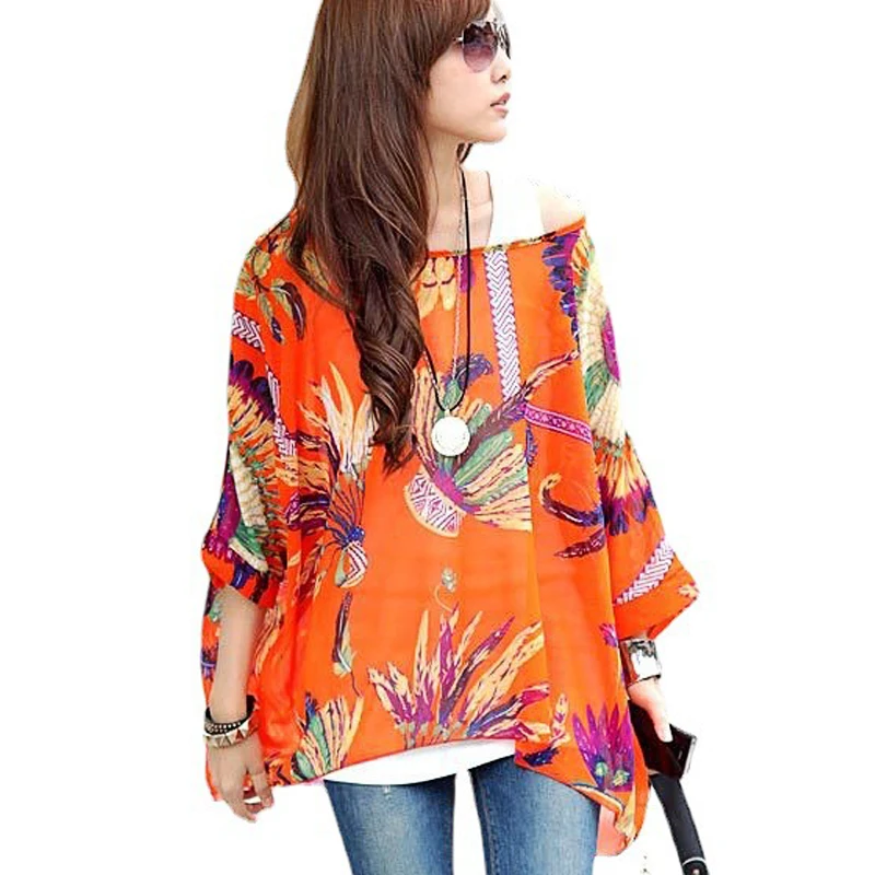 Vestidos Summer Dress 2021 Ladies Floral Print Casual Chiffon Dress Batwing Sleeve Bohemian Dresses Plus Size Women Clothing 6XL