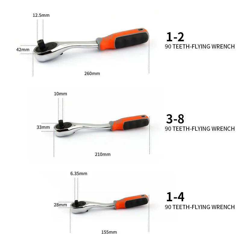 Llave de trinquete Crv de alto Torque para enchufe, herramientas manuales profesionales de liberación rápida, 90 dientes, 1/4 \