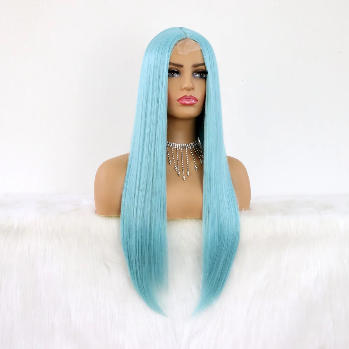 Light Blue Lace Wig Long Straight Hair Wigs Heat Resistant Fiber Hair Glueless Synthetic Lace Wigs