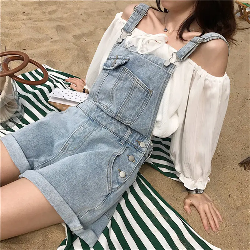 Women Stylish Overalls Pockets Jean Summer Fashion Sexy High Waist Streetwear Women Denim Plus Size Ladies Light Washed Short