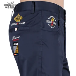 Summer Straight Men's Dark Blue Pants Stretch Fabric Bruce&Shark New Fashions Business Men Casual Trousers Embroidery Size 28-40