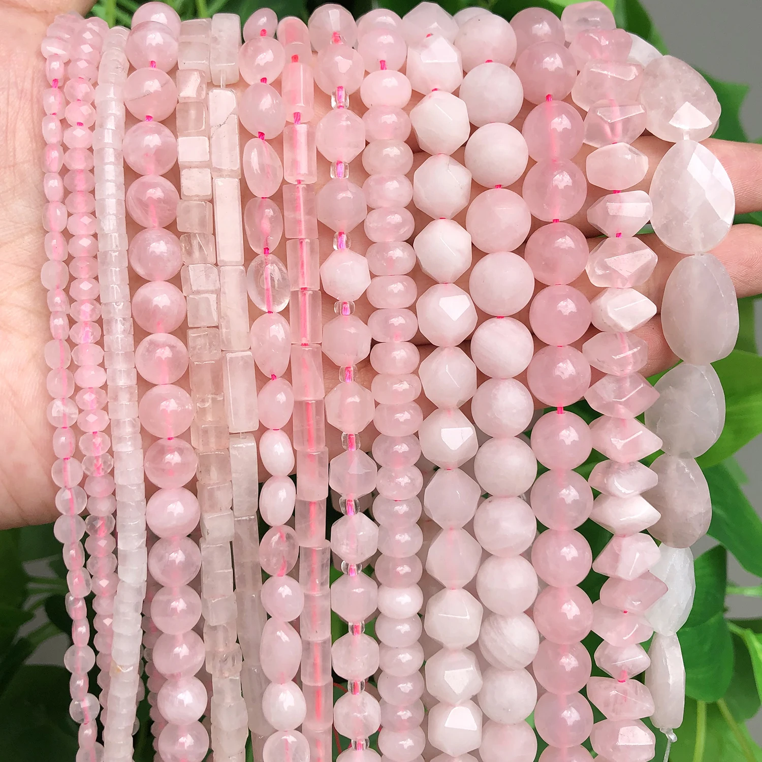 Natural Rose Quartz Beads Matte Pink Crystal Heart Faceted Round Loose Stone Beads for Jewelry Making DIY  Handmade Bracelet