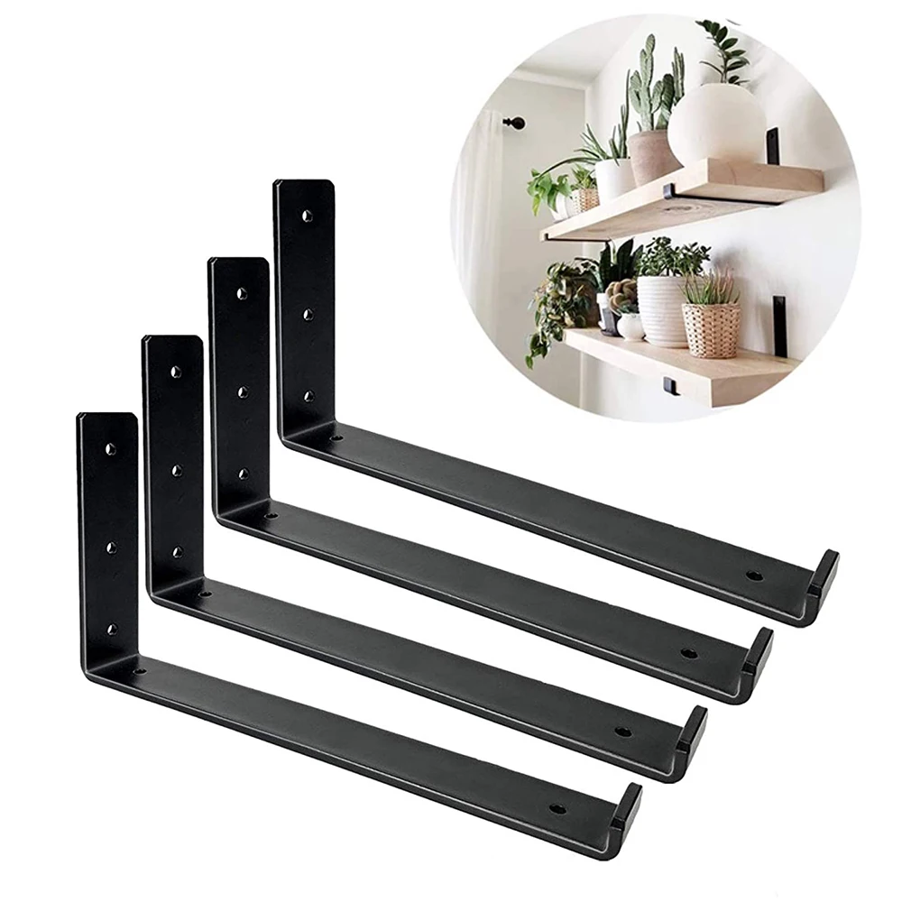 1Pair(2 PCS) Black Wall Mounted Shelf Bracket Brackets Support With Screws L shape，for DIY Open Shelving Hardware Included