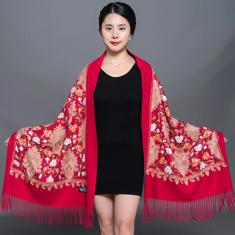 2023 Luxury Brand Cashmere Women Scarf Winter Warm Embroidery Shawls And Wraps Wool Pashmina Long Female Foulard Thicken Blanket