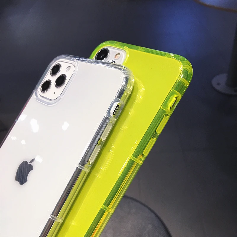 Fluorescent Color Transparent Phone Case For iPhone 11 12 13 14 15 16 Pro Max X XS XR 7 8 Plus Clear Silicone Shockproof Cover