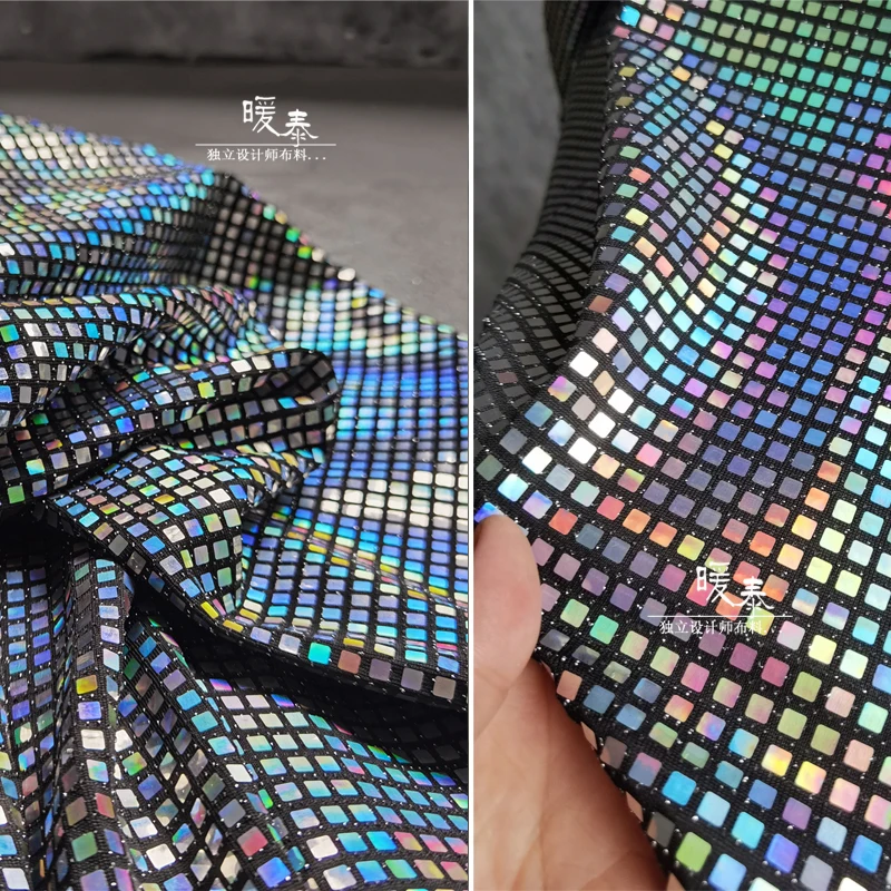 Iridescent Square Sequins Fabric Laser Rainbow DIY Patches Party Props Cosplay Decor Metallic Dress Clothes Designer Fabric