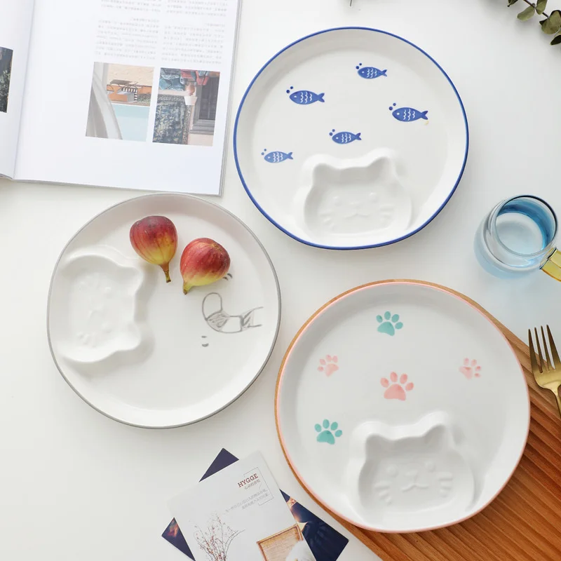 

Creative cute cat dumpling plate with vinegar plate ceramic dumpling plate household dish breakfast dinner plates