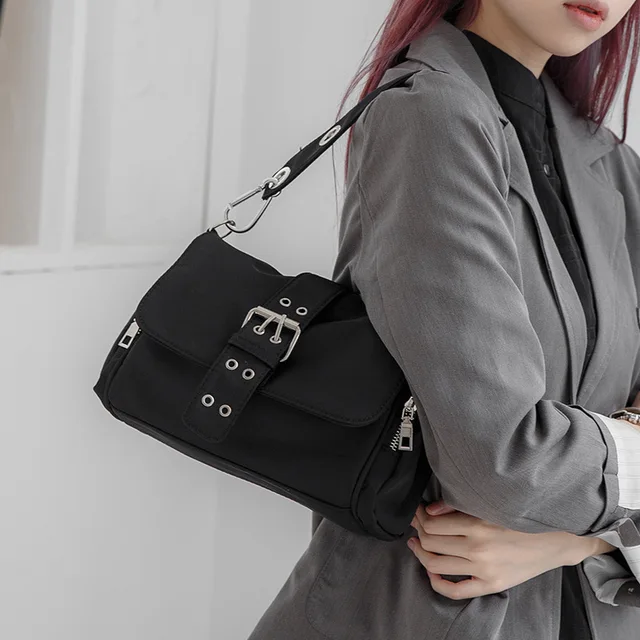 Nylonowa damska torba na ramię Crossbody czarna moda nit torby pachowe marka design damska torebka damska mała czarna bolsa femini