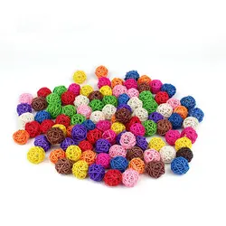 10pcs/lot 3cm 11 Colors Rattan Ball Ornaments Sepak Takraw Home Decorations DIY Ornaments Festival Decor Kids Toys Wooden Ball