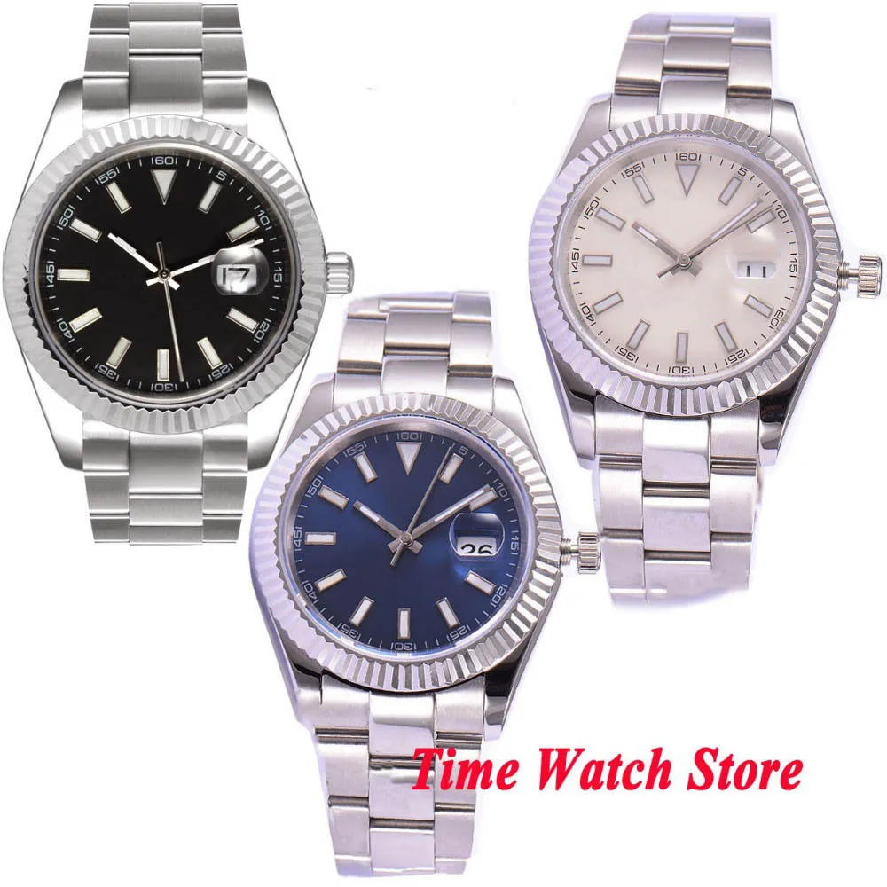 40mm  Miyota 8215 Movement Quality Sapphire Men's Automatic Watch Date Cyclops 316L Bracelet Fix Coin Bezel Luminous