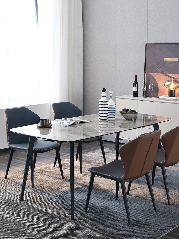 Italian light luxury rock slab dining table chair modern simple rectangular bright marble table