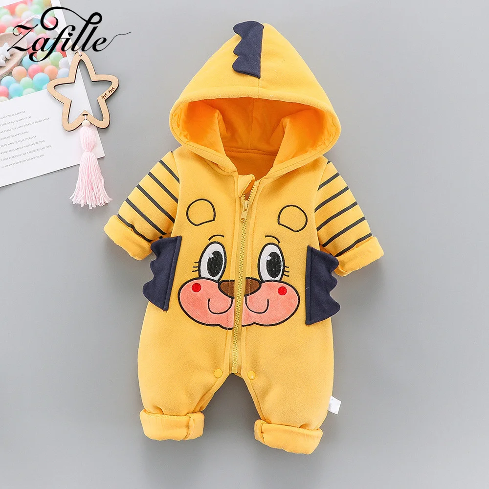 ZAFILLE Newborn Baby Winter Clothes Cartoon Bear Toddler Boy Clothes Zipper Hooded Boys Romper Baby Costume Winter Jumpsuit Kids