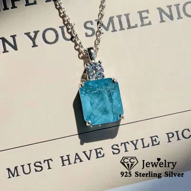 CC Created Topaz Necklace for Women Sea Blue Color Stone Accessories Party Fine Jewelry CCN751