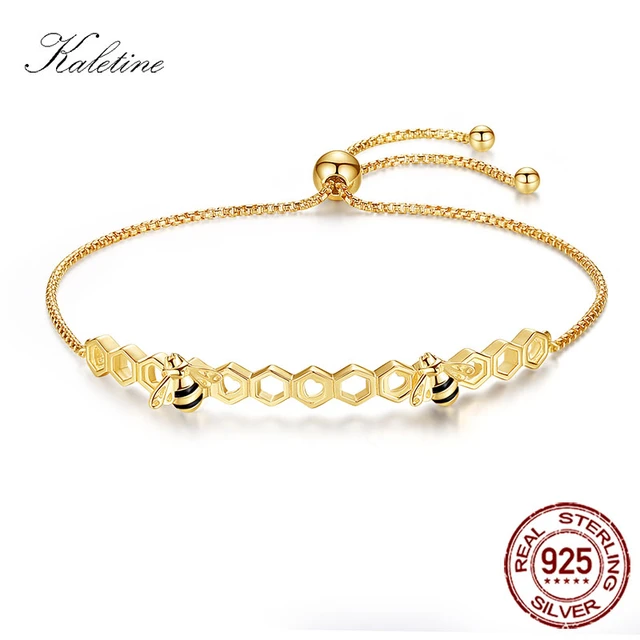 KALETINE Honey Bee 925 Sterling Silver Bracelets For Women Heart Luxury Love Comb Bee Men Women Tennis Bracelet Gold Jewelry AliExpress