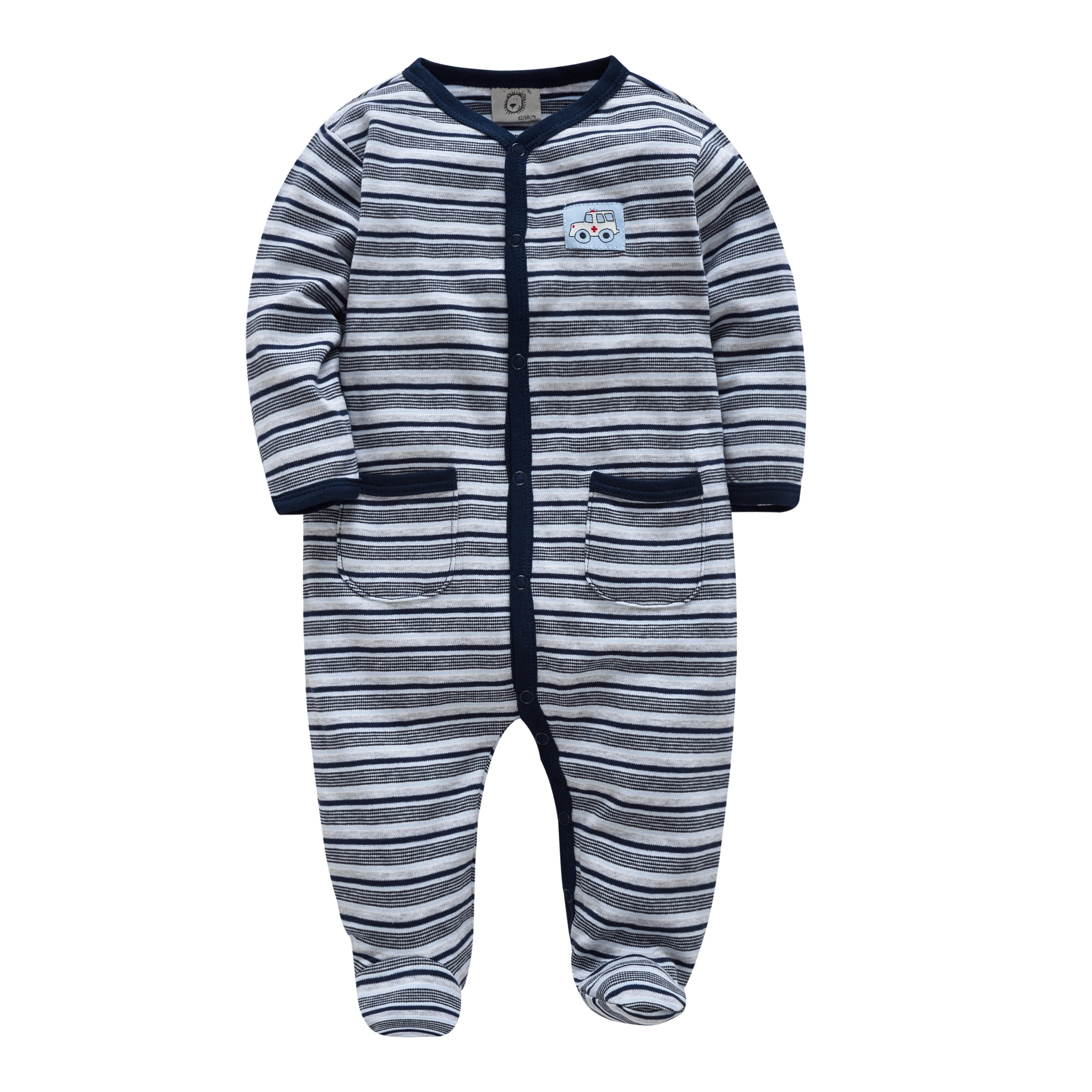 Honeyzone Newborn Baby Boy Clothes Rompers Stripe Full Sleeve Ambulance Onesie Jongen Infant Combination Jumpsuit Pyjamas Bebes