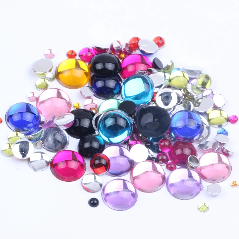 Acrylic Flat Back Many Sizes And Colors Half Round Facets Rhinestone Glue On Beads Dress Decorations DIY Strass Nail Art