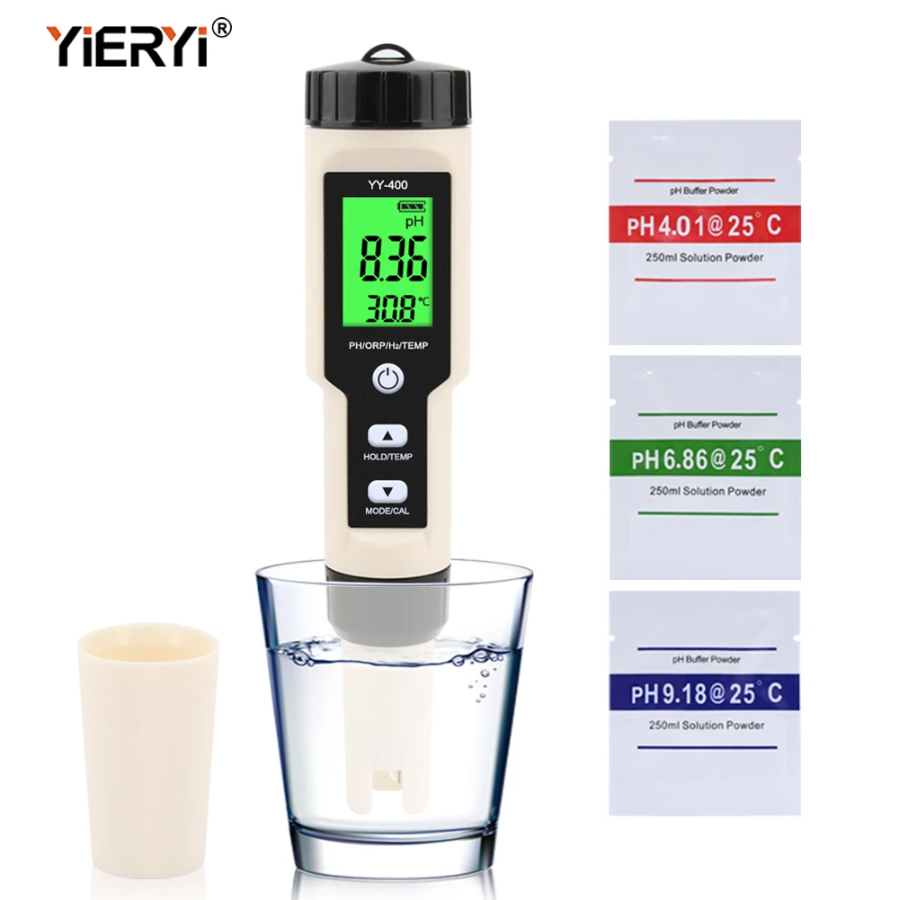 Yieryi 4 in 1 YY-400 PH/ORP/H2&TEM meter digital hydrogen ion concentration tester for aquarium, swimming pool, drinking water