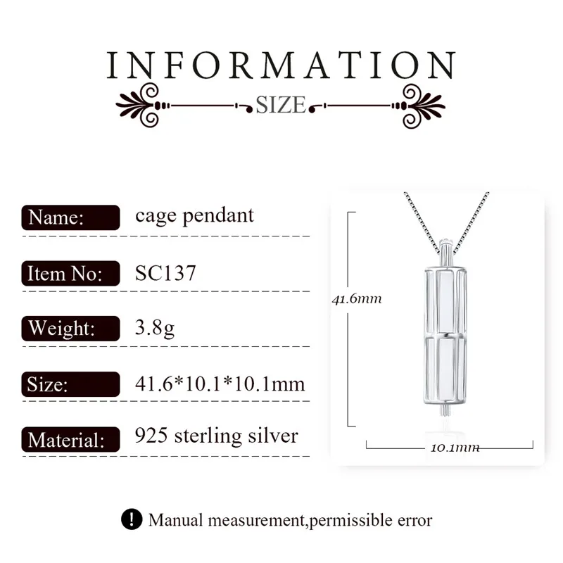 CLUCI Silver 925 Pendant Jewelry Women Cylinder Shaped Cage Pendant for Pearls 925 Sterling Silver Pearl Locket Pendant SC137SB