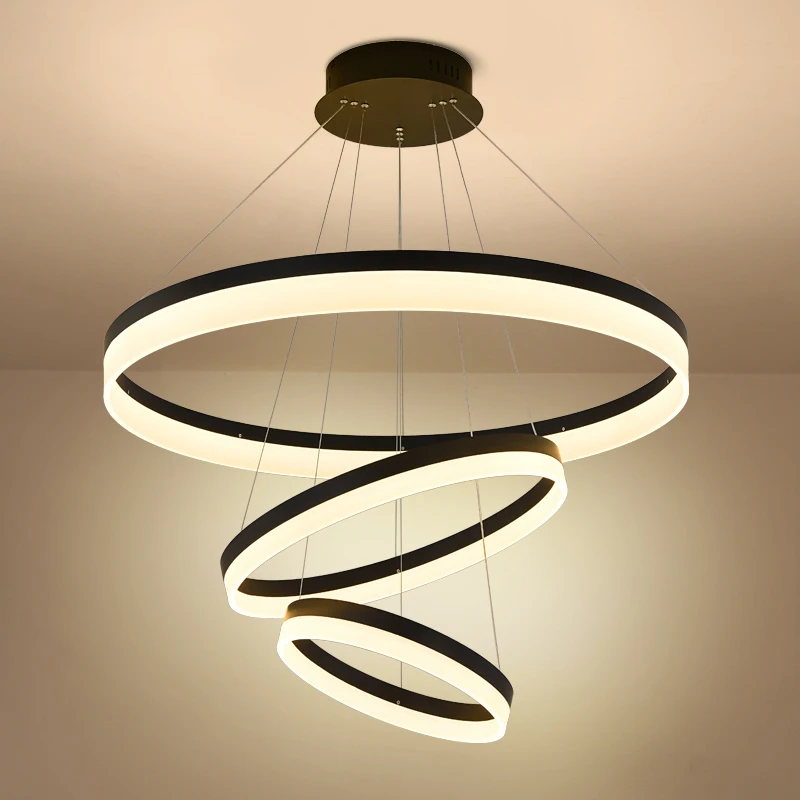 Modern Led Chandelier Circle Ceiling Hanging Lamp Lighting Black White Chandelier 20 40 60 80cm Interior Lighting Fixtures