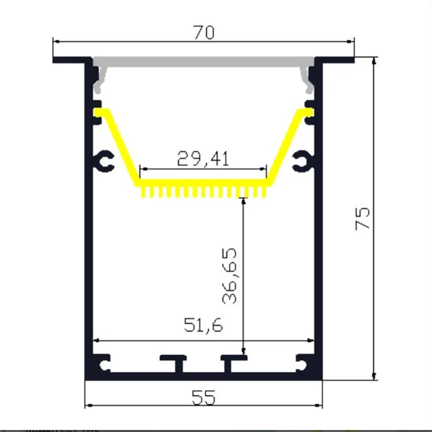 YANGMIN Free Shipping 1M/PCS Extrusion aluminium profile for led linear light Recessed mount channel big power led profile