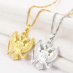 Montenegro Flag Pendant Necklaces for Women Double Headed Eagle Stepping Lion Crown Ethnic Jewelry Gifts for Montenegrin