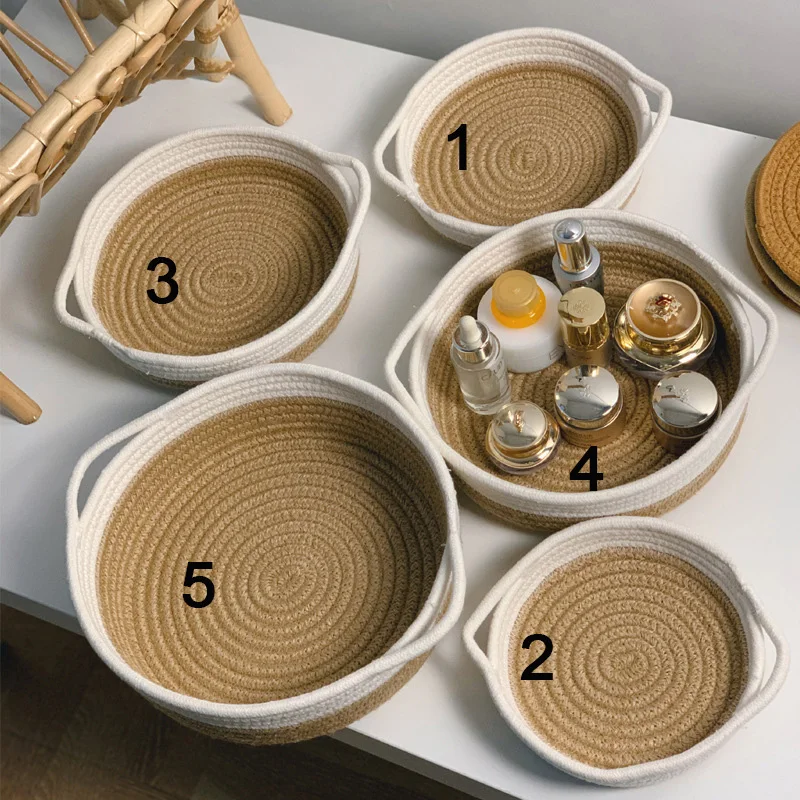 Cotton Rope Weave Storage Baskets Cosmetic Organizer Office Table Bowl Wicker Basket Cabinet Home Desk Folding Storage Container