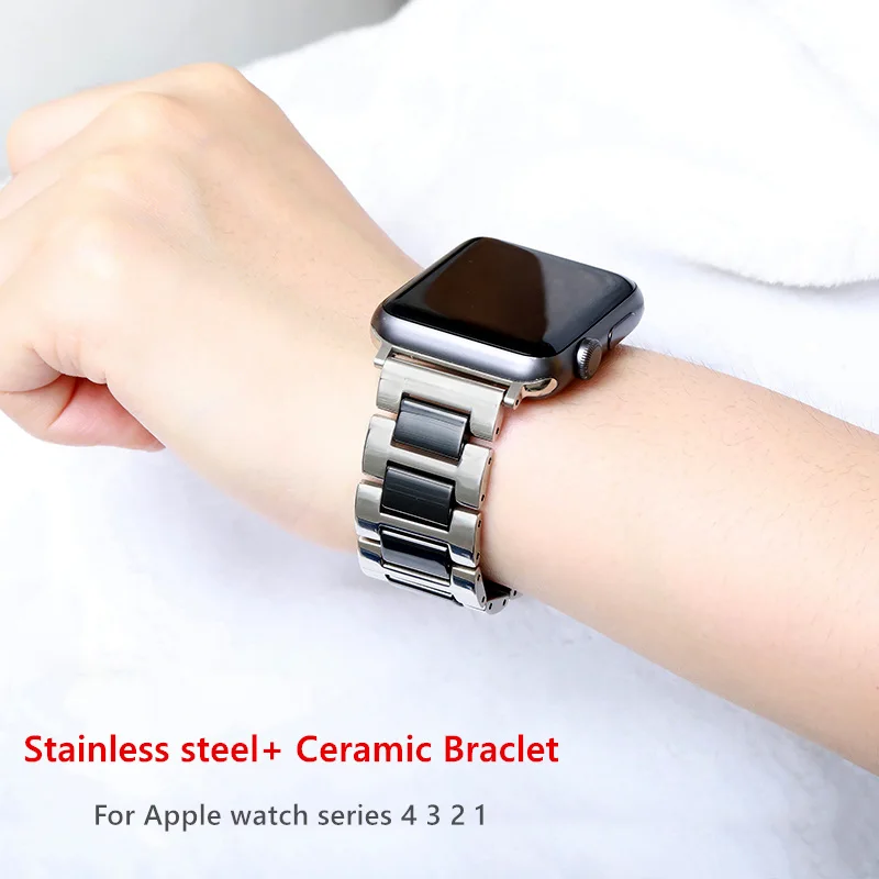 Ceramic Strap For Apple watch band 44mm 40mm 42mm 38mm Luxury Metal belt Stainless Steel Bracelet iWatch series 3 4 5 s 6 band