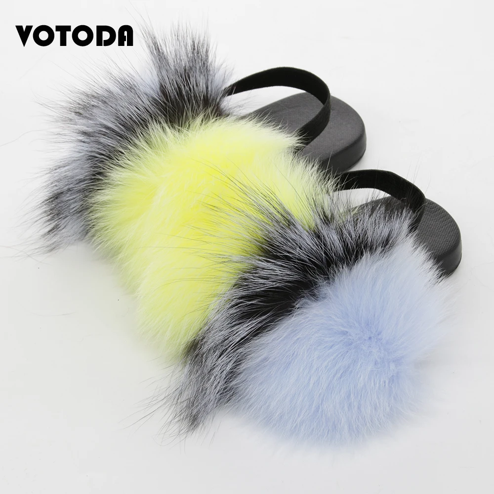 kids Raccoon Fur Slippers Children Strap Home Fluffy Plush Slides Elastic Band Flat Flip Flops girls indoor Casual Flat Sandals